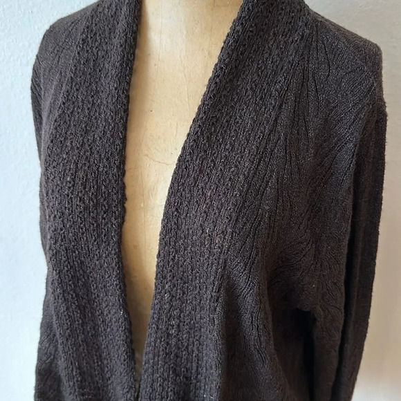 Eileen Fisher XL brown knit cardigan open front beautiful weave great condition - Picture 2 of 8